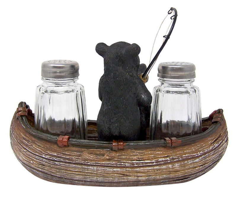 [Australia - AusPower] - Fishing Black Bear Cubs in Canoe Salt and Pepper Shaker Holder, 6 1/2 Inch (Shakers Included) 