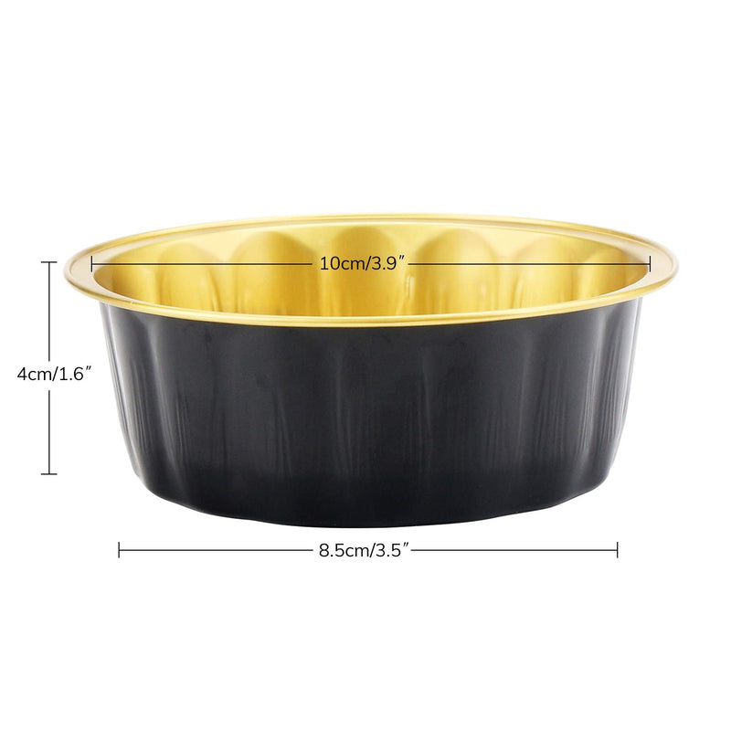 [Australia - AusPower] - Disposable Baking Ramekins, Beasea 8 oz 100 Pack 3.9" Aluminum Foil Cups Bake Utility Ramekin Cup Souffle Cup Muffin Cupcake Baking Cup Mini Pudding Cups for Party Wedding Birthday - Black Gold 03.Black Gold 