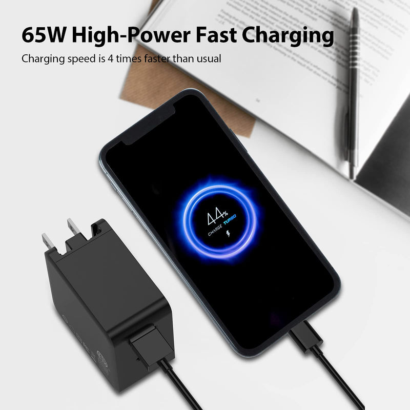 [Australia - AusPower] - 65W USB C Wall Charger,ASTERION Fast Charger,USB C Power Adapter GaN Tech Charging, PD Charger Block Foldable Dual Ports Compatible with MacBook,iPhone,iPad,iPod,Samsung,Android,Tablets,Black 