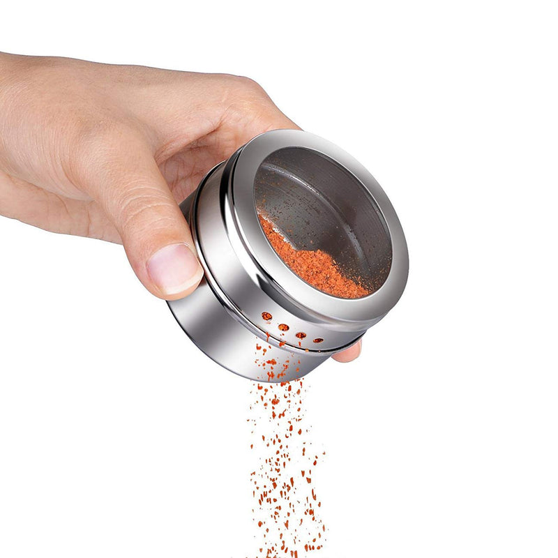 [Australia - AusPower] - 2 Pieces Magnetic Spice Tins Magnetic Spice Jars Multi-Purpose Storage Tin Clear Top Lid with Sift or Pour Organizer Storage Condiment Container 
