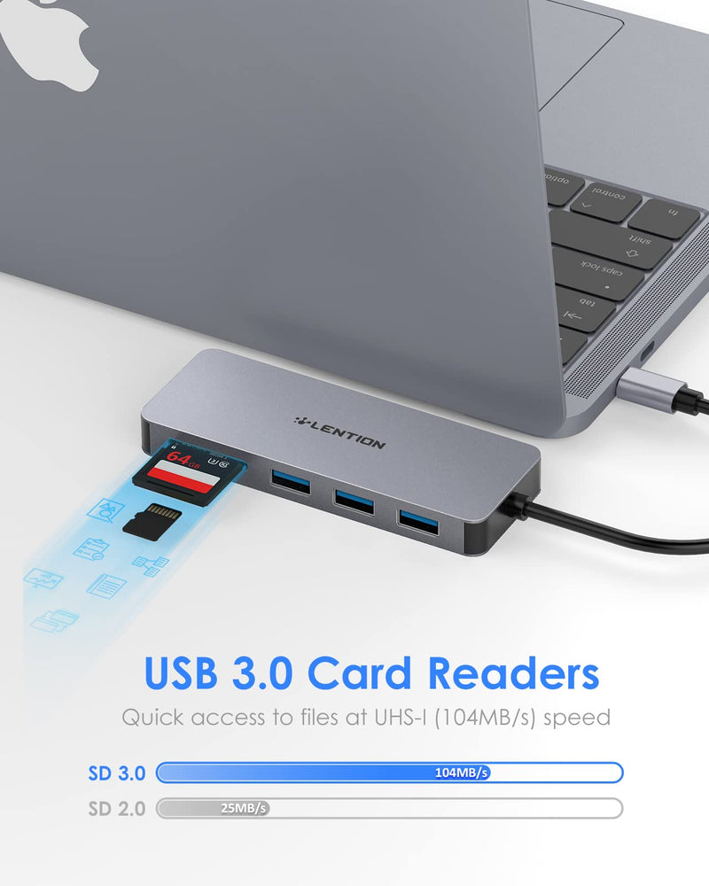 [Australia - AusPower] - LENTION USB C Hub with 3 USB 3.0, SD/Micro SD Card Reader & Charging Compatible 2022-2016 MacBook Pro, New Mac Air/iPad/Surface/More, Stable Driver Certified Adapter (CB-C16s, Space Gray) 