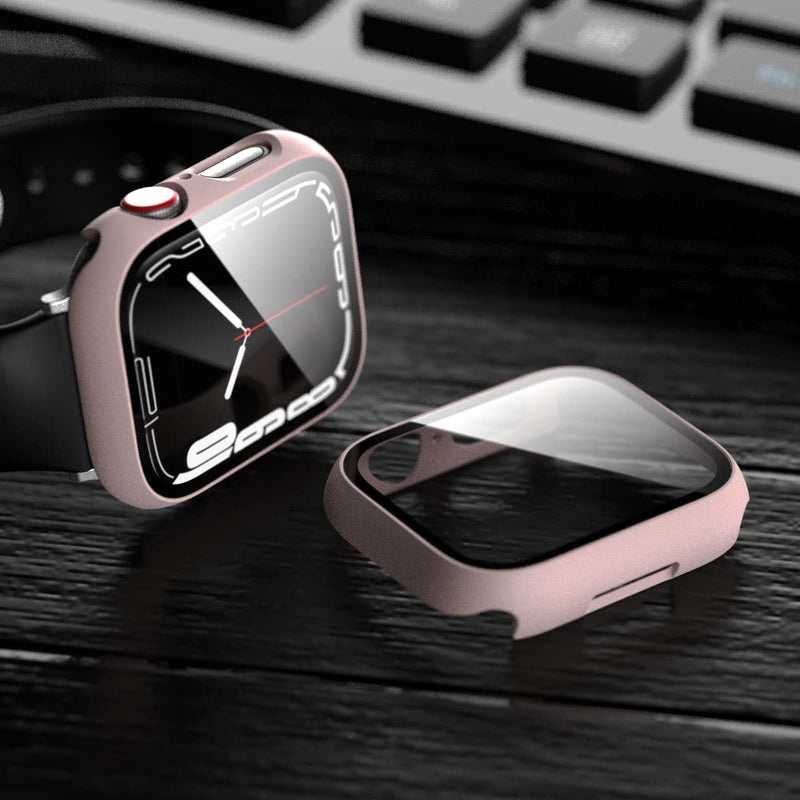 [Australia - AusPower] - SOONORY Case Compatible with Apple Watch Series 7 Screen Protector, 2 Pack All-Around Edge Protective Cover Frame with Tempered Glass Screen Protector for iWatch Series 7 Smartwatch (45mm, Pink+Clear) 45mm 