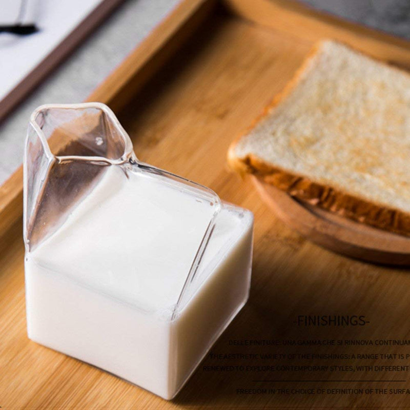 [Australia - AusPower] - Glass Milk Carton, Kawaii Aesthetic Clear Cup, Cute Mini Creamer Container - Small Gift Choice Pack of 1(Clear) 