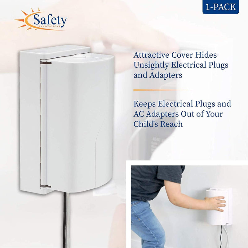 [Australia - AusPower] - Safety Innovations Twin Door Baby Safety Outlet Cover Box for Babyproofing Outlets - More Interior Space for Extra Large Electrical Plugs and Adapters - Easy to Install - Easy to Use, (1-Pack) 