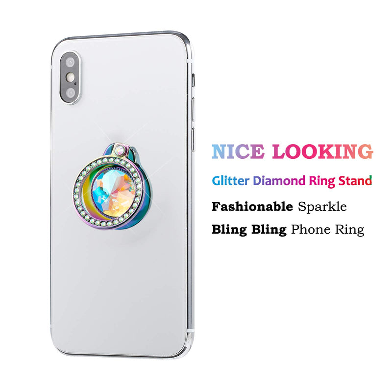 [Australia - AusPower] - lenoup Iridescent Glitter Bling Bling Phone Ring Holder,Rainbow Sparkle Phone Ring Artificial Diamond Stand,Teal Rhinestone Cell Phone Finger Ring 