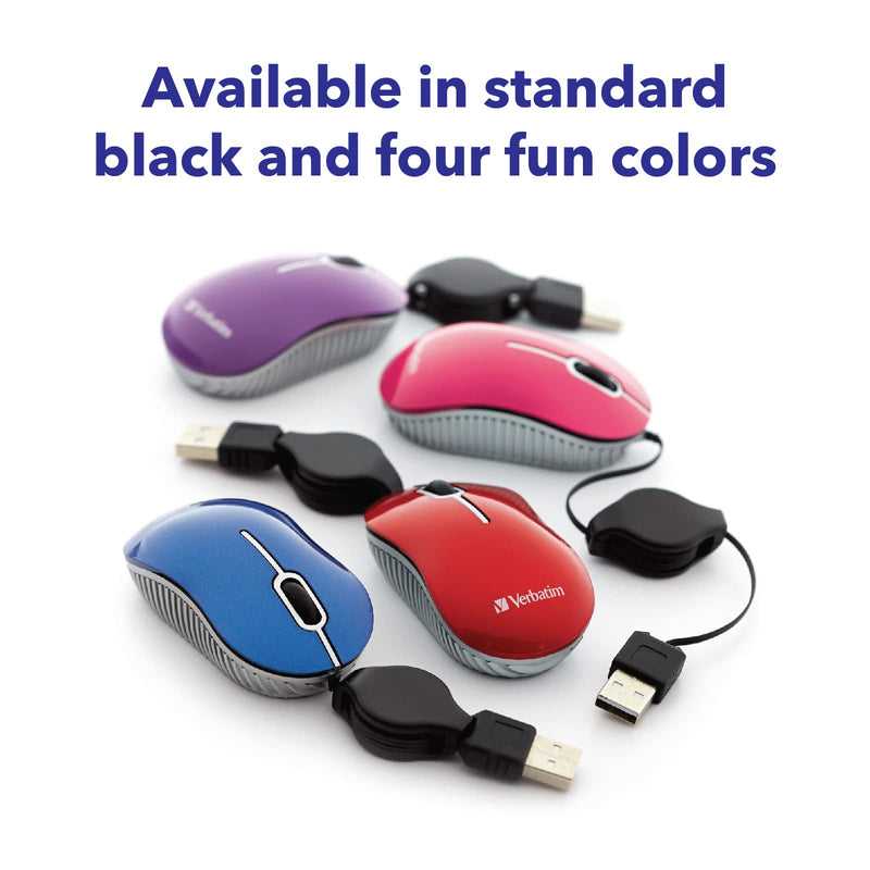 [Australia - AusPower] - Verbatim USB Corded Mini Travel Optical Wired Mouse for Mac and PC - Commuter Series Blue 