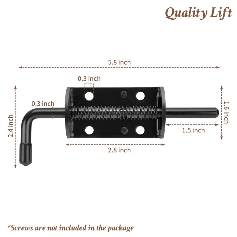 [Australia - AusPower] - Quality Life Spring Loaded Gate Latch Pin Barrel Bolt 6in Durable Solid Steel for Shed Doors Wood Metal Gate Black - 2pcs 