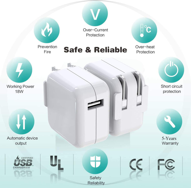 [Australia - AusPower] - [Apple MFi Certified] iPad iPhone Charger, Stuffcool 2.4A/12W USB Wall Charger with Foldable Plug & 2 Pack 6FT Lightning Cable Fast Charge Data Sync Cord for iPhone 13/12/11/XS/XR/X 8 7/iPad/AirPods 