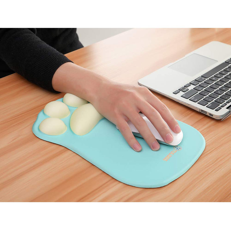 [Australia - AusPower] - TULGIGS Cute Cat Paw Non Slip Mouse Pad with Wrist Support Soft Silicone Wrist Rests Ergonomic Comfort Computer Mouse Mat Desk Decor 11.55"*7.8"*0.99'' (Green) Green 