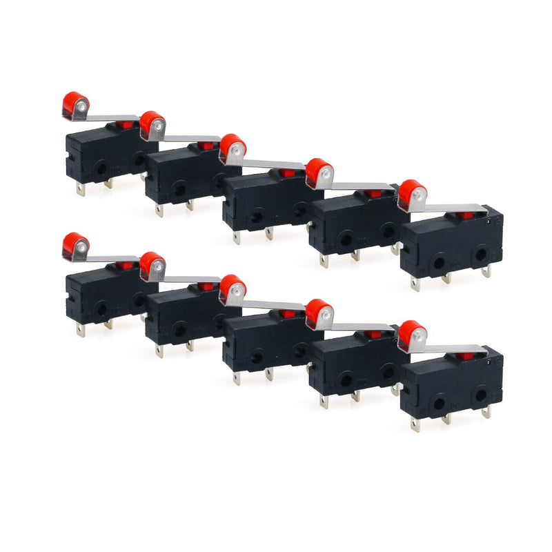 [Australia - AusPower] - URBEST AC 250V 5A SPDT 1NO 1NC Momentary Hinge Roller Lever Micro Switches 3 Pins 10 Pcs 