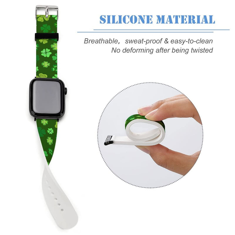 [Australia - AusPower] - St Patricks Day Decorations Wristband Straps for Apple Watch Bands Soft Silicone Sports IWatch Band Strap for Apple Smart Watch Series 7 6 5 4 3 2 1 SE. Clover Leaf Decorative And St Patricks Day Gift 42mm/44mm 