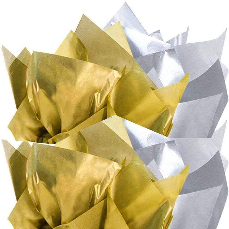 [Australia - AusPower] - UNIQOOO 12Pcs Metallic Gold Silver Polka Dots Wine Gift Bag w/Tag and 60 Sheets Metallic Gold & Silver Gift Tissue Paper Bundle 