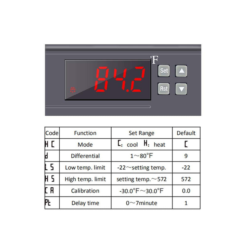 [Australia - AusPower] - KT8230 Digital Temperature Controller Thermostat Regulator 120VAC 30A Fahrenheit -22~572℉ Heating Cooling for Incubator Brooder Refrigerator Fermenter Greenhouse Reptile 