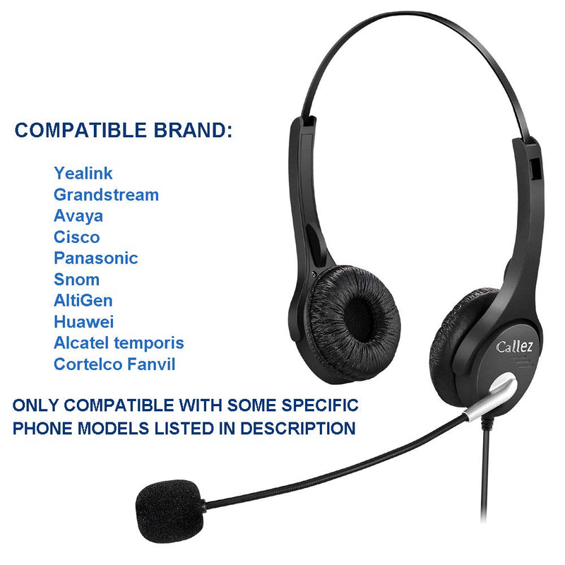 [Australia - AusPower] - Callez C402Y1 Wired Telephone Headset Binaural with Noise Cancelling Mic, Compatible for Yealink T42G Avaya 1616 Grandstream GXP2140 Cisco 7902 Snom AltiGen Cortelco Fanvil Panasonic KXT IP Phones 