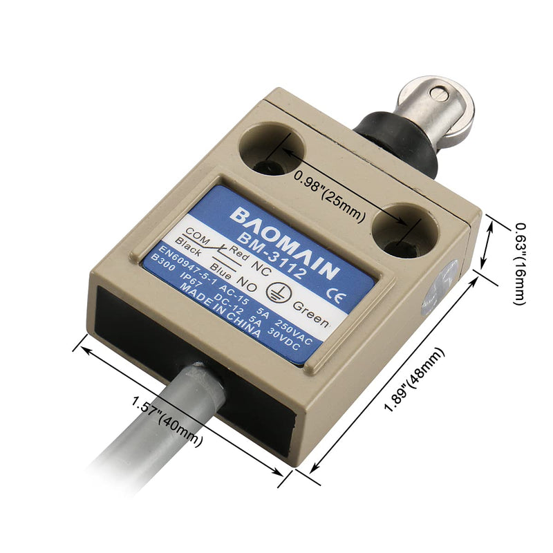 [Australia - AusPower] - Baomain Limit Switch BM-3112 (TZ-3112) Sealed Roller Plunger Momentary 1NO 1NC SPDT IP67 Waterproof 