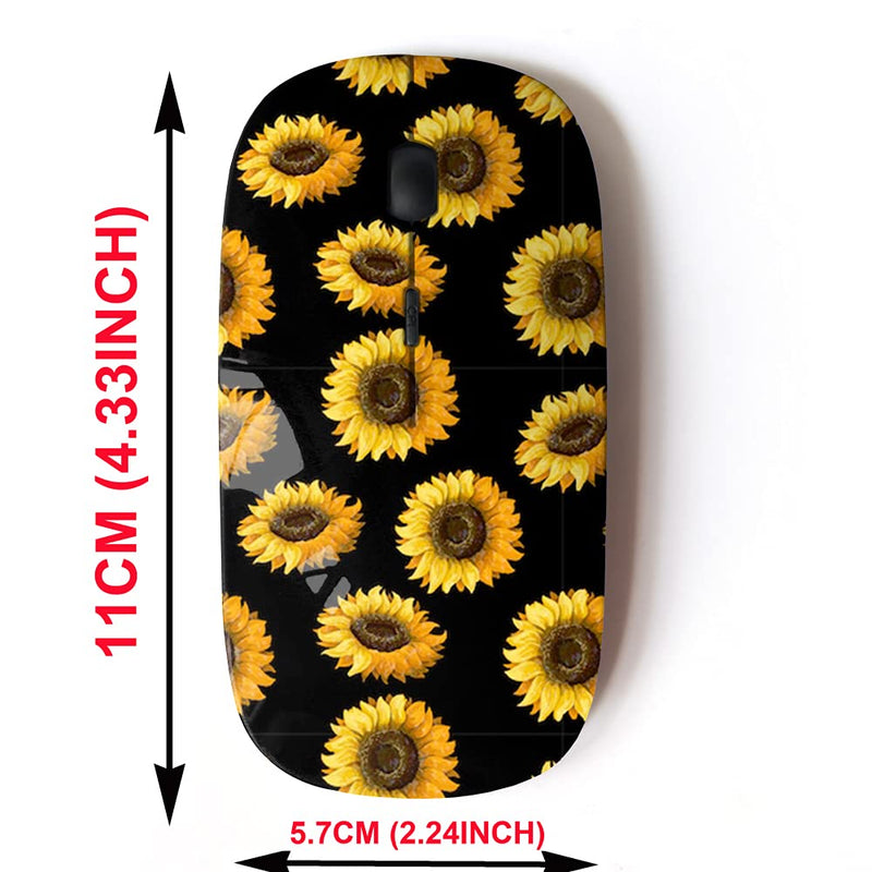 [Australia - AusPower] - 2.4G Wireless Mouse with Cute Pattern Design for All Laptops and Desktops with Nano Receiver - Sunflowers on Black 