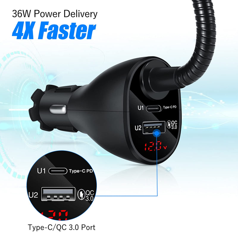 [Australia - AusPower] - HVDI Car Cigarette Lighter Phone Mount - USB C Fast Car Charger Phone Holder,36W Power Delivery Dual Port(PD+QC3.0),Adjustable Cell Phone Cradle with Voltage Detector Black 