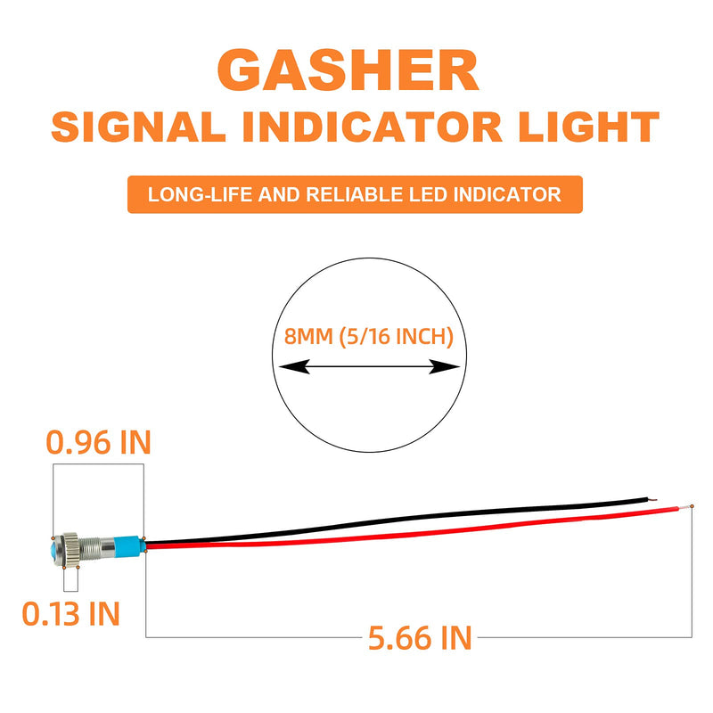 [Australia - AusPower] - GASHER 12V/24V/110V 20mA Energy Saving Indicator Light Mounting Hole Size 8mm(5/16inch) Green Yellow Red Blue White 5 PCS 8MM（12V） 