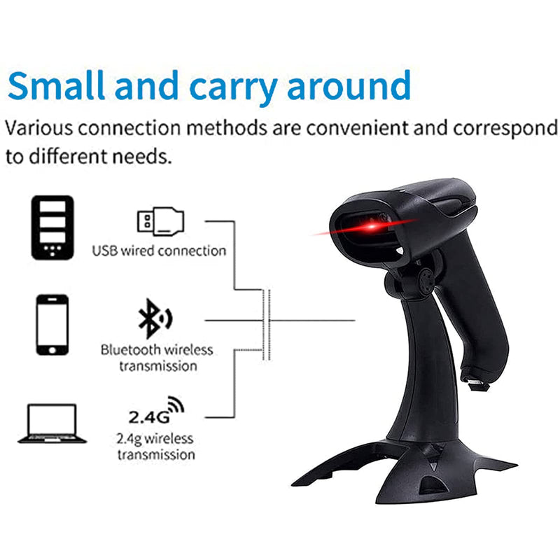 [Australia - AusPower] - 2D QR Barcode Scanner with Stand, 2.4G Wireless & Bluetooth & Wired USB Bar Code Scanner, for Computer POS Warehouse Inventory Library QR Bluetooth scanner 