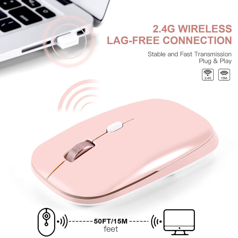 [Australia - AusPower] - Wireless Mouse, PINKCAT 2.4G Slim Silent Cordless Mouse with USB Receiver, 3 Adjustable DPI Portable Optical Wireless Computer Mice for Laptop, PC, Notebook, Computer, Deskbtop, MacBook - (Pink) pink 