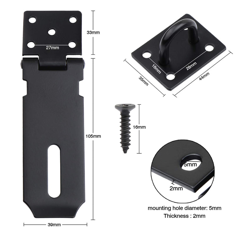 [Australia - AusPower] - WiMas 4 Inch Heavy Duty Padlock Hasp,304 Stainless Steel Safety Door/Cabinet Padlock Clasp with Screws for Door Bolt, Sheds, Gates,Storage Containers 2 Pack (Black) 