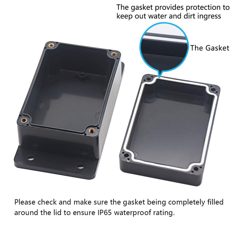 [Australia - AusPower] - Zulkit Junction Box ABS Plastic Dustproof Waterproof IP65 Universal Electrical Boxes Project Enclosure with Fixed Ear Black 3.94 x 2.68 x 1.97 inch (100 x 68 x 50 mm)(Pack of 2) 3.94" x 2.68" x 1.97"(Pack of 2) 