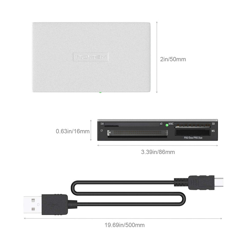 [Australia - AusPower] - SmartMedia Card Reader Writer All-in-1 USB Universal Multi Card Adapter Slim Hub Read Smart Media, xD, SD, SDHC, SDXC, UHS-I, MMC, MS Pro Duo, CF, MD, Camera Flash Memory Cards For Windows, Mac, Linux Silver-17-in-1-S3 