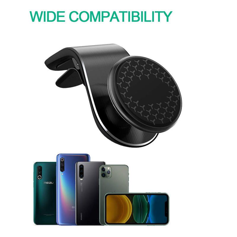 [Australia - AusPower] - Magnetic Phone Holder for Car Vent - Flexible Universal Cell Phone Mount, L Shape Clip (2-Pack) black 