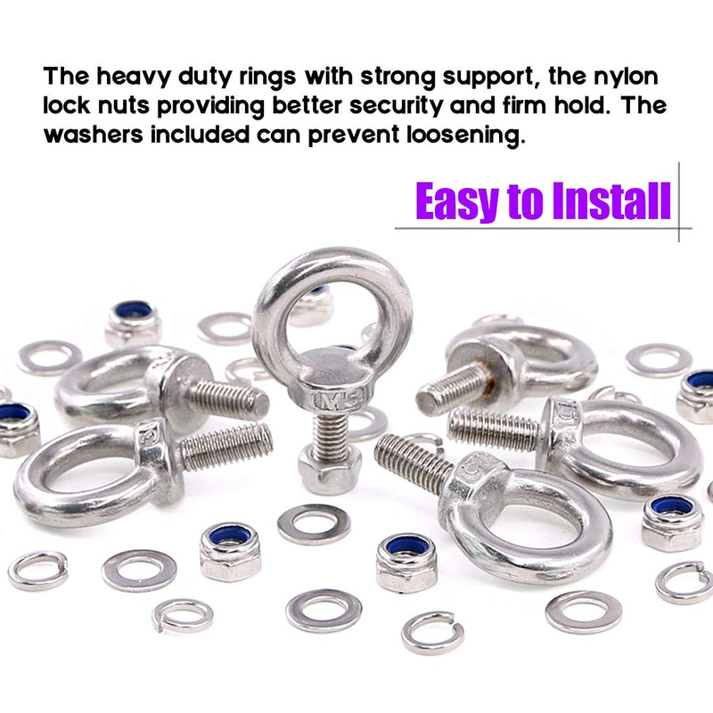 [Australia - AusPower] - 36Pcs 304 Stainless Steel M5 Male Thread Lifting Ring Eye Bolt Kit, Including 6Pcs M5 Eye Bolt with 10Pcs Lock Nuts, 10Pcs Lock Washers and 10Pcs Flat Washers 