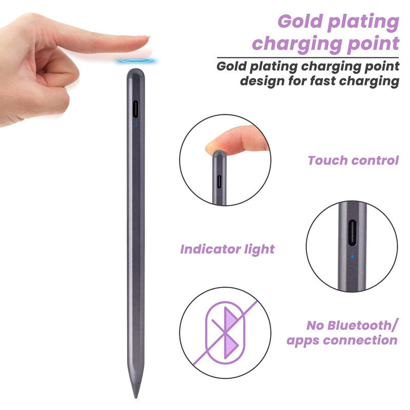 [Australia - AusPower] - iPad 9th Gen Stylus Pen,Same for Apple Pencil Palm Rejection and Tilt Sensitive Stylus Pen Compatible with Apple (2018-2021) iPad Pro 11"/12.9",iPad Mini 6,iPad Air 4th Gen,iPad 9/8/7/6 Gen,Grey Grey 