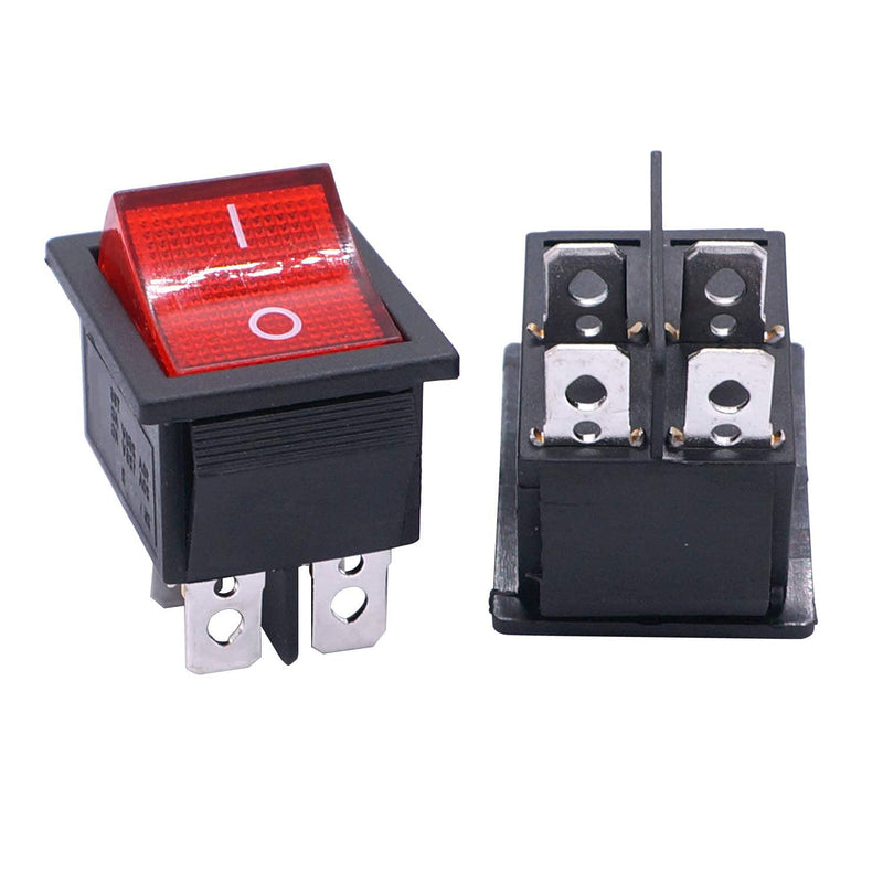 [Australia - AusPower] - Taiss 5Pcs Rocker Switche DPST ON/Off 4 Pin 2 Position Rocker Switches 16A 250VAC/20A 125VAC with Red Light Illuminated Boat Rocker Toggle Switch for Boat KCD2-201N-R 