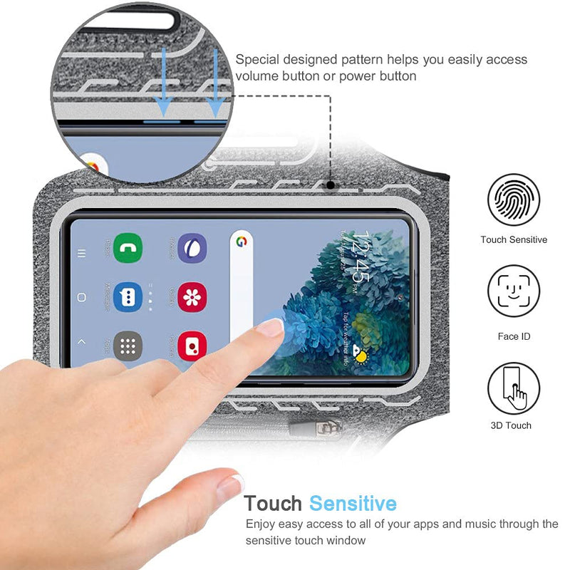 [Australia - AusPower] - JEMACHE Running Armband for Samsung Galaxy S22 Ultra, S21 FE, S20 FE, S22 Plus, S21 Plus, Note 20 Ultra 10 9, Gym Workouts Arm Band with Earbuds Holder (Grey) 6.9" Grey 