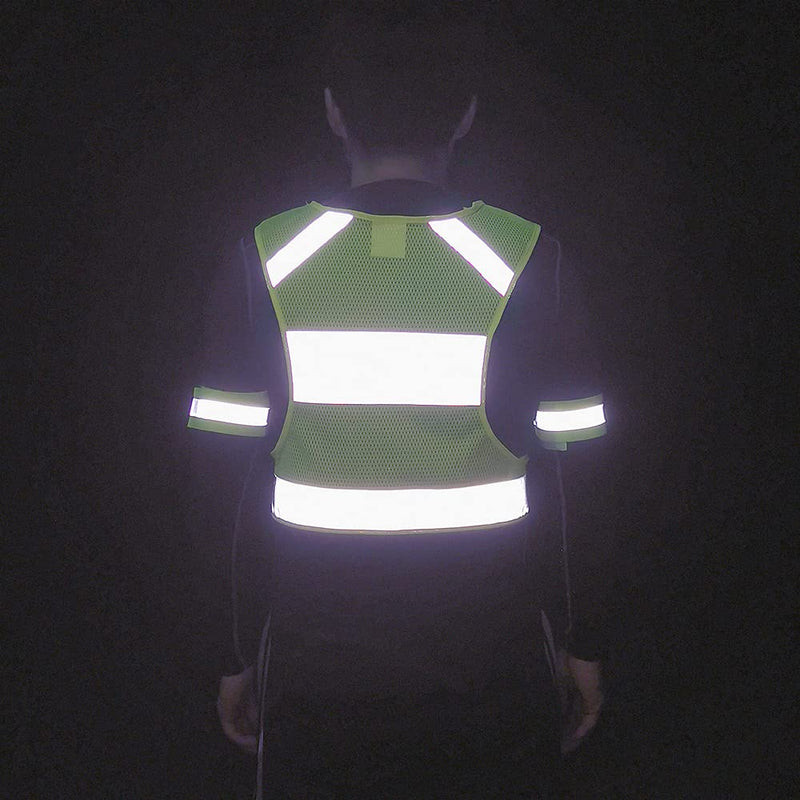 [Australia - AusPower] - IDOU Reflective Vest Safety Running Gear with Pocket,High Visibility for Running,Biking,Walking,Women & Men Yellow（1vest+2bands） Medium 