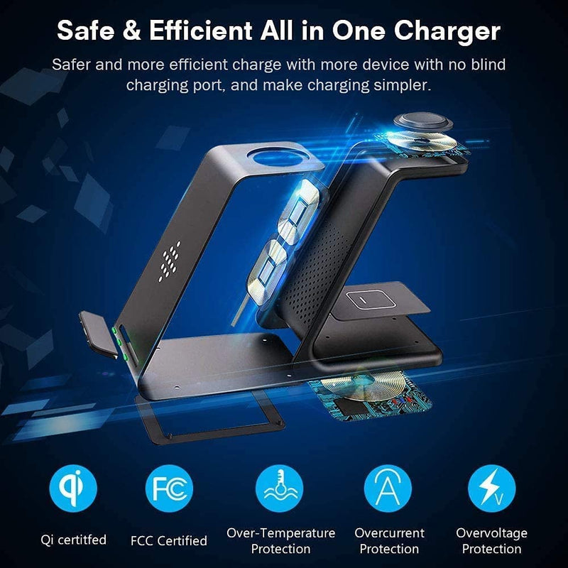 [Australia - AusPower] - Fast Wireless Charger 3 in 1, for Apple iWatch SE/6/5/4/3/2/1, AirPods Pro, Ear Pod 2, iPhone 12/12 Pro Max/12 Mini,11 Series/XS Max/XR/XS/X/8/8 Plus/All Samsung Galaxy/Notes,(Green) 
