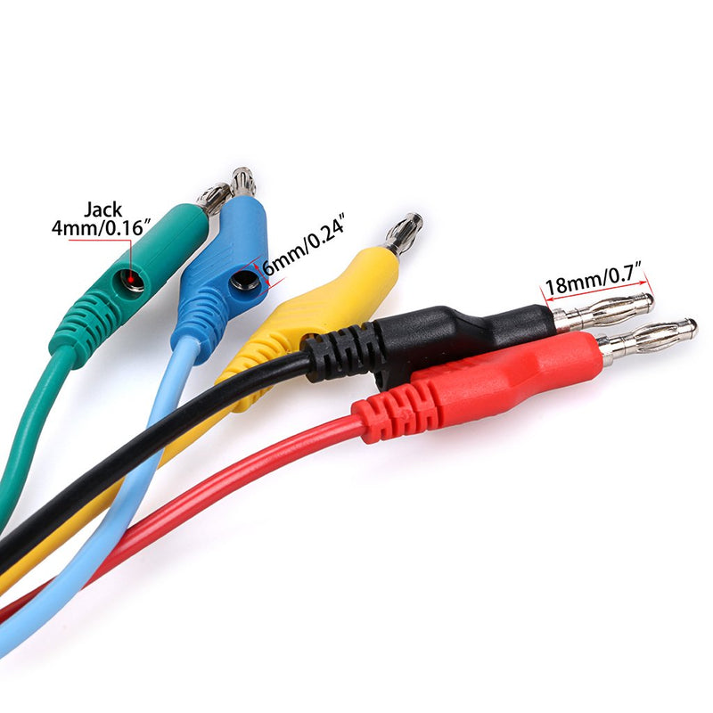 [Australia - AusPower] - Sumnacon Multimeter Banana Plug to Crocodile Alligator Clip Test Probe, 5PCS 4mm Stackable Colorful Silicone Banana Plug to Alligator Clip Test Probe Lead Wire Cable 1M 