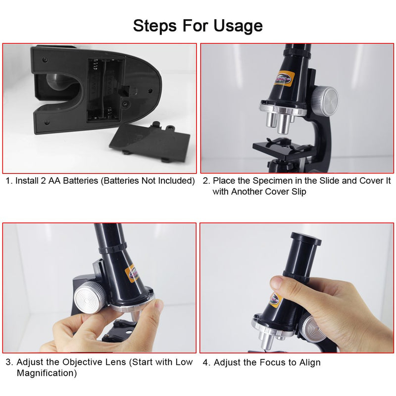 [Australia - AusPower] - FUNRUI Kids Microscope, 450x, 200x, 100x Magnification Children Science Microscope Kit with LED Lights Includes Accessory Toy Set for Beginners Early Education 