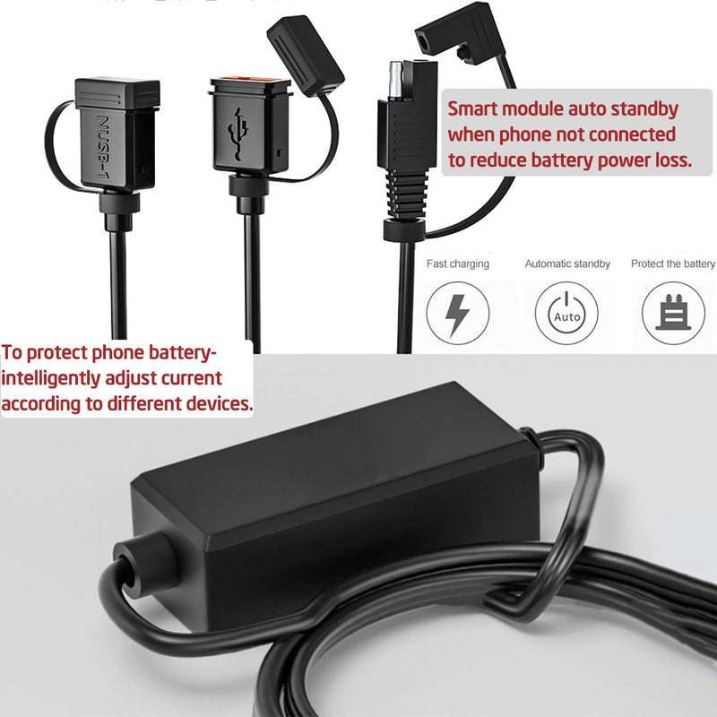 [Australia - AusPower] - Jitehsha 5V/3A Motorcycle SAE to Dual USB Phone Charger Kit Handlebar Quick Charge Power Outlet Adapter 12V/24V Waterproof 10A Fused Compatible with RAM Mounts/Other Bike Stem Mounts 
