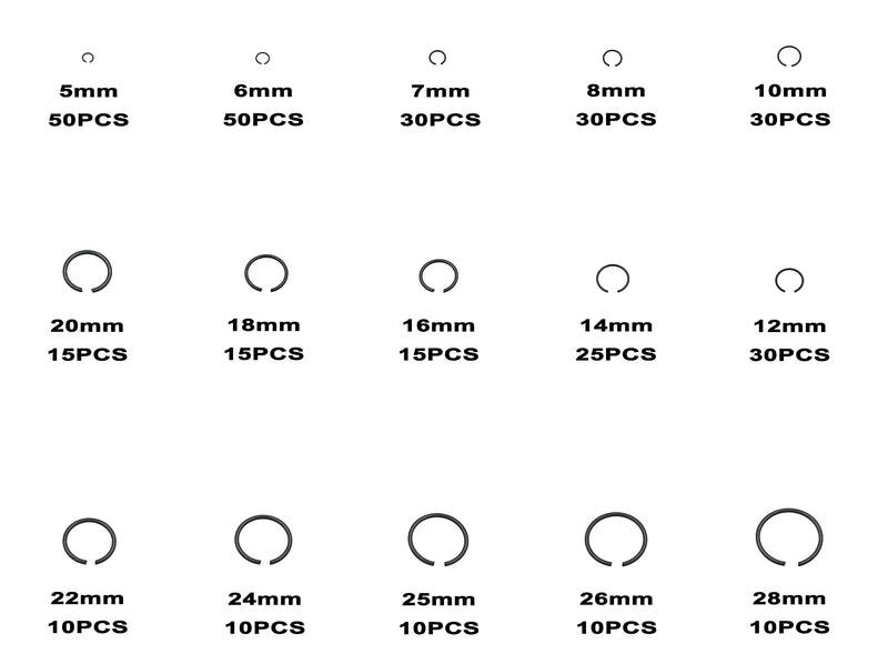 [Australia - AusPower] - MCMASKE Metric 5mm to 28mm Round Wire C-Clips External Retaining Rings Assortment Kit;Round Wire Snap Rings for Shaft(Black-Finish Steel? 