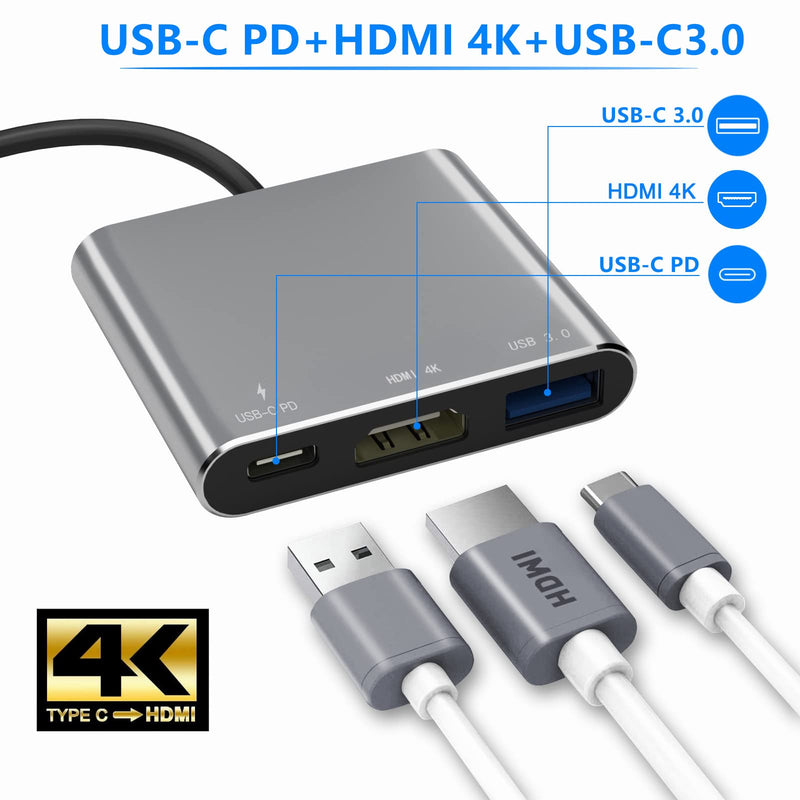 [Australia - AusPower] - USB C Multiport AV Adapter with 4K HDMI Output USB 3.0 Port & USB-C Fasting Charging Port Compatible for MacBook Pro M1/16-20 Air M1/18-20 Ipad pro iMac and Other usbc Devices Grey 