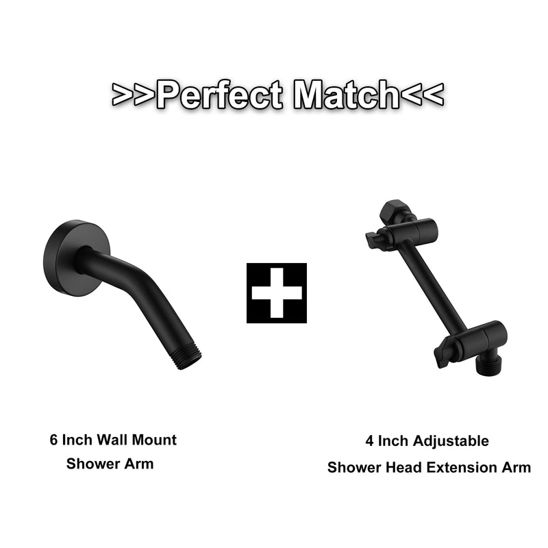 [Australia - AusPower] - Senhozi Shower Extension Arm with Flange and Teflon Tap, 6 Inch Shower Extension Pipe Matte Black for Fixed Shower Head, Stainless Steel Shower Head Extender, SE001BK 