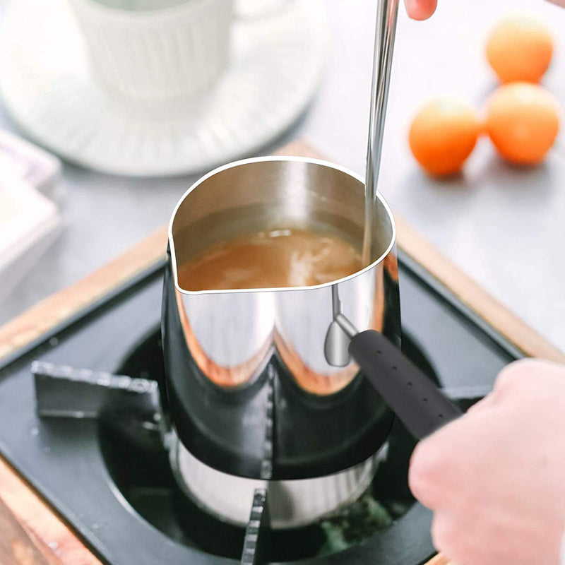 [Australia - AusPower] - Turkish Coffee Pot, Stainless Steel Milk and Coffee Warmer, Ibrik Cezve Arabic Briki Coffee Pot, Chocolate and Butter Melting Pot with Heat Resistant Handle, 20 OZ, 600 ML 
