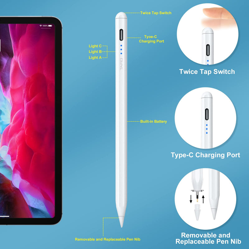 [Australia - AusPower] - TAFIQ Stylus Pen for iPad with Palm Rejection, Active Pencil Compatible with iPad Pro 11"/12.9" (2018-2021), iPad 6/7/8,iPad Air 4/3 for Precise Writing/Drawing 