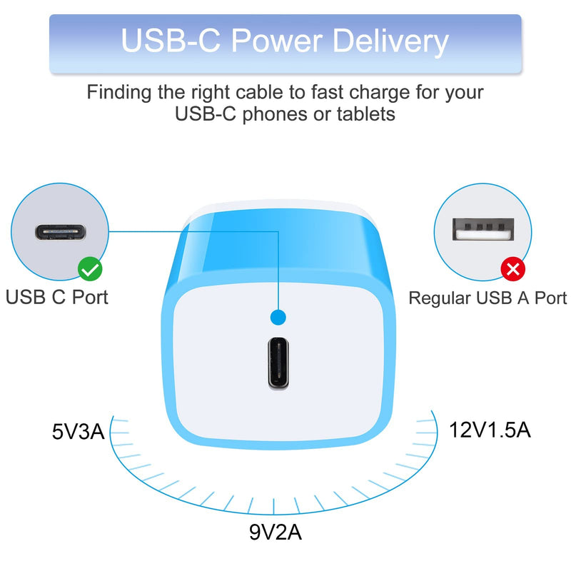 [Australia - AusPower] - 20W USB C Charger Block, PD Power Adapter Wall Charger C Type Fast Charging USB Plug Brick Cube Box for iPhone 13/13 Mini/13 Pro Max/12/SE/11, Samsung Galaxy S22/S21 S20/Ultra Note 22/21/20/10, Pixel EB 2pack PD wall charger blue 