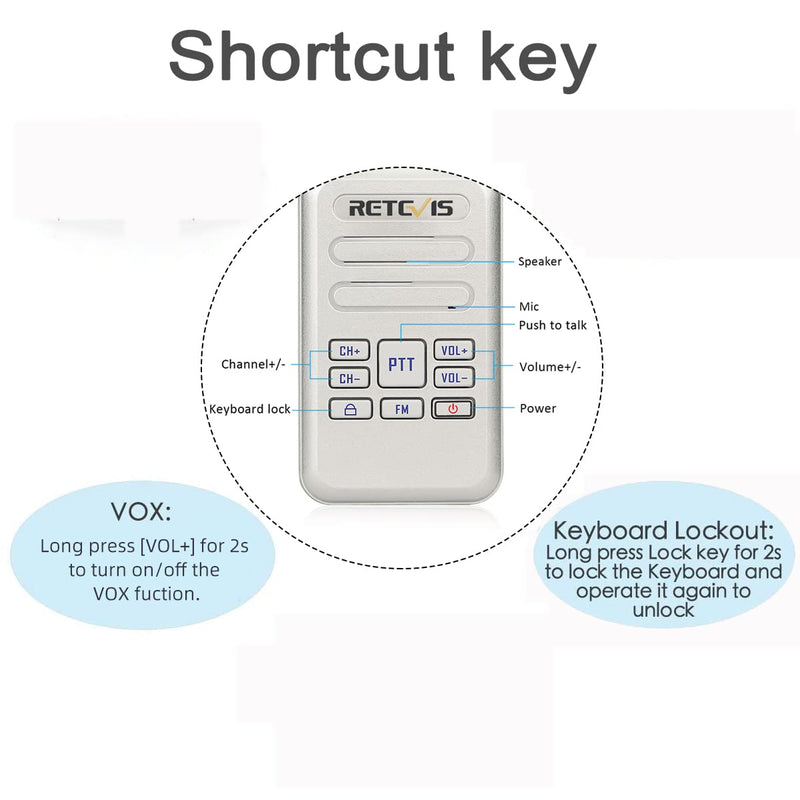 [Australia - AusPower] - Retevis RT20 Rechargeable Walkie Talkies for Adults Seniors Wearable Mini 2 Way Radios with VOX Keyboard Lock Clear Audio(Silver,3 Pack) 
