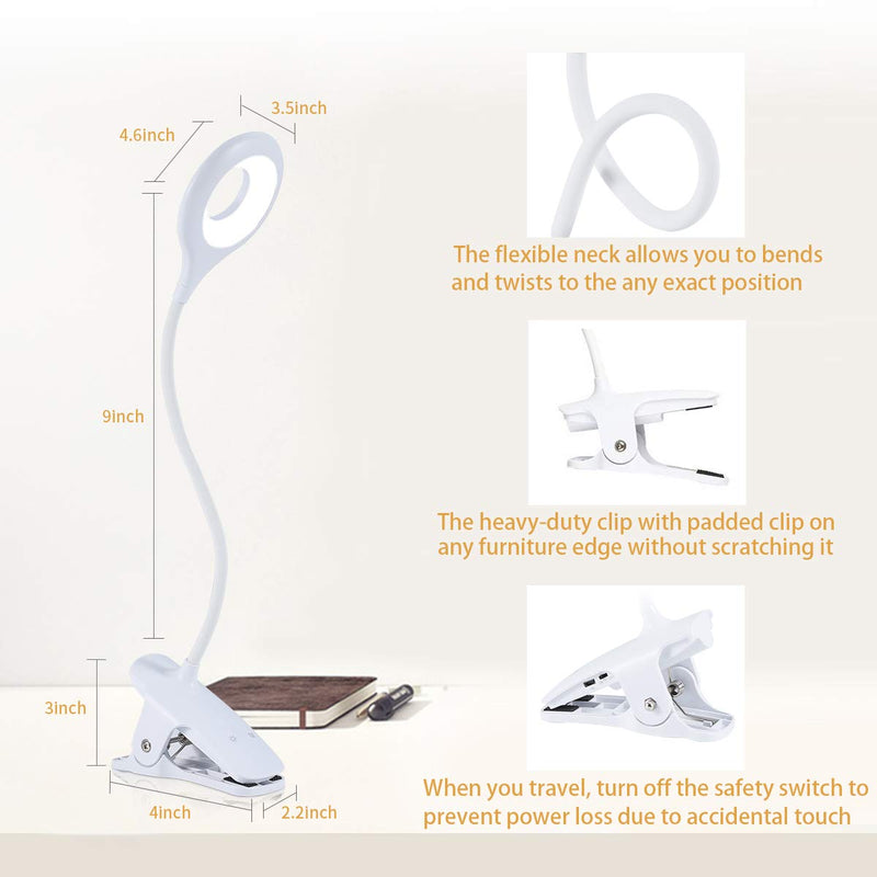 [Australia - AusPower] - LED Reading Light, LACOKI 28 LEDs USB Rechargeable Reading Lamp, 3 Color x 3 Brightness Clip On Light with Safety Switch, Eye Protection Book Light for Reading in Bed, Touch Control Clip Desk Lamp 