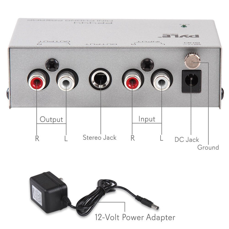 [Australia - AusPower] - Pyle Phono Turntable Preamp - Mini Electronic Audio Stereo Phonograph Preamplifier with RCA Input, RCA Output & Low Noise Operation Powered by 12 Volt DC Adapter (PP444),Gray Basic Model 