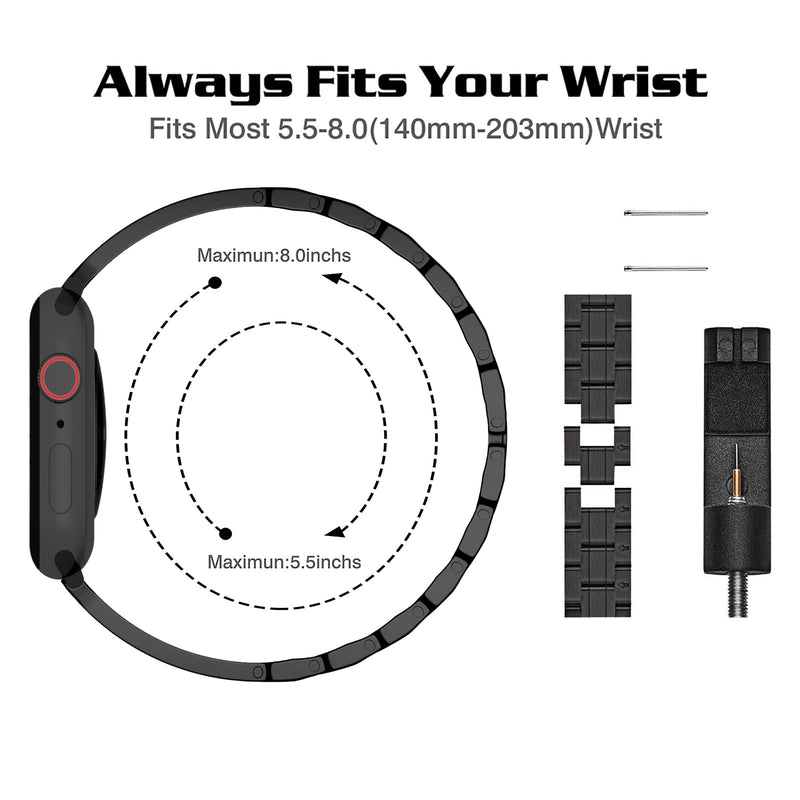 [Australia - AusPower] - Gleiven Smartwatch Band Compatible with Apple Watch Band 42mm 44mm 45mm, Easy Adjust Stainless Bracelet Wristband Jewelry Compatible Women Men for iWatch SE Series 7 6 5 4 3 2 1 Black Strap Black Stainless Watchband-42 42mm / 44mm / 45mm 