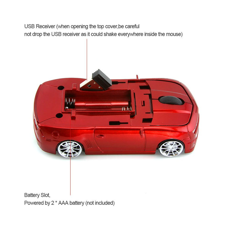 [Australia - AusPower] - ECOiNVA for Wireless Sports Car Mouse Desktop Laptop Computer Optical Mouse Mice AAA Battery Nano USB 2.4GHz (Red) Red 