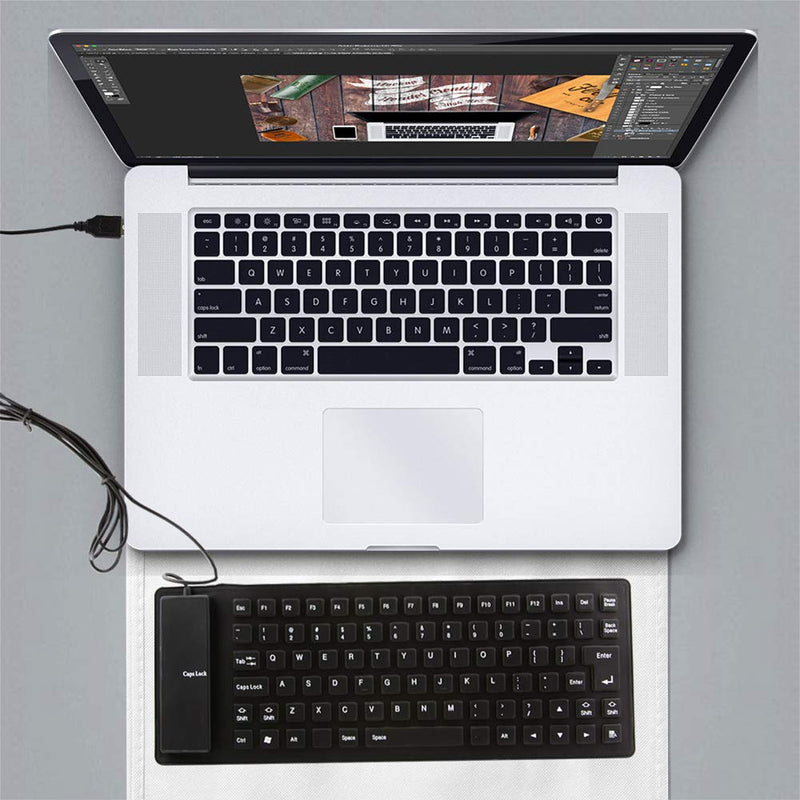 [Australia - AusPower] - Foldable Silicone Keyboard, USB Wired 85 Keys Waterproof Rollup Silent Typing Soft Touch Keyboard for PC Notebook Laptop(Black) 