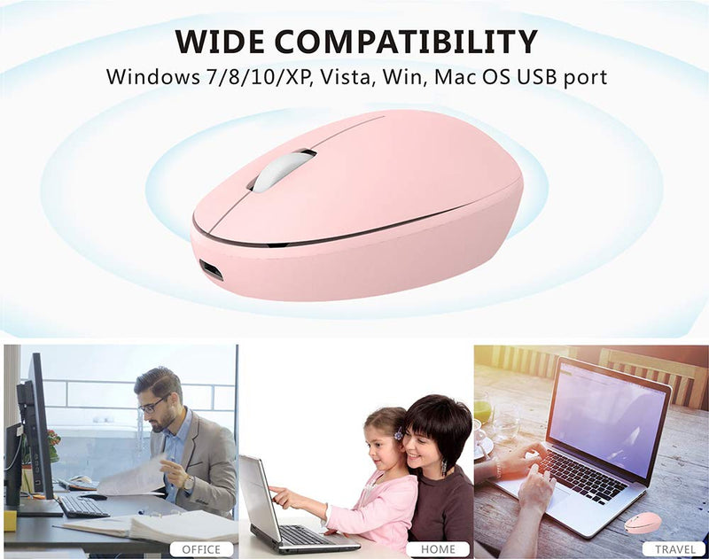 [Australia - AusPower] - TENMOS Mini Rechargeable Wireless Mouse, 2.4GHz Optical Travel Mouse Slient Wireless USB Computer Mouse for Kids/Girls, Auto Sleeping, 3 Buttons, 1000 DPI Compatible with Laptop, PC, Computer (Pink) pink 